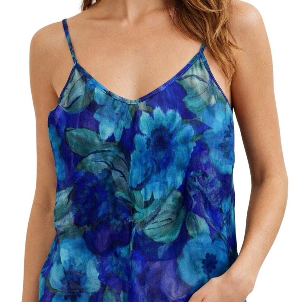 Vintage Undercover Wear Blue Floral Sheer Camisole Small Spaghetti Strap Y2K